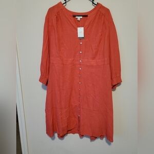 J. Jill Linen Blend Women's Button-Down Dress in Coral